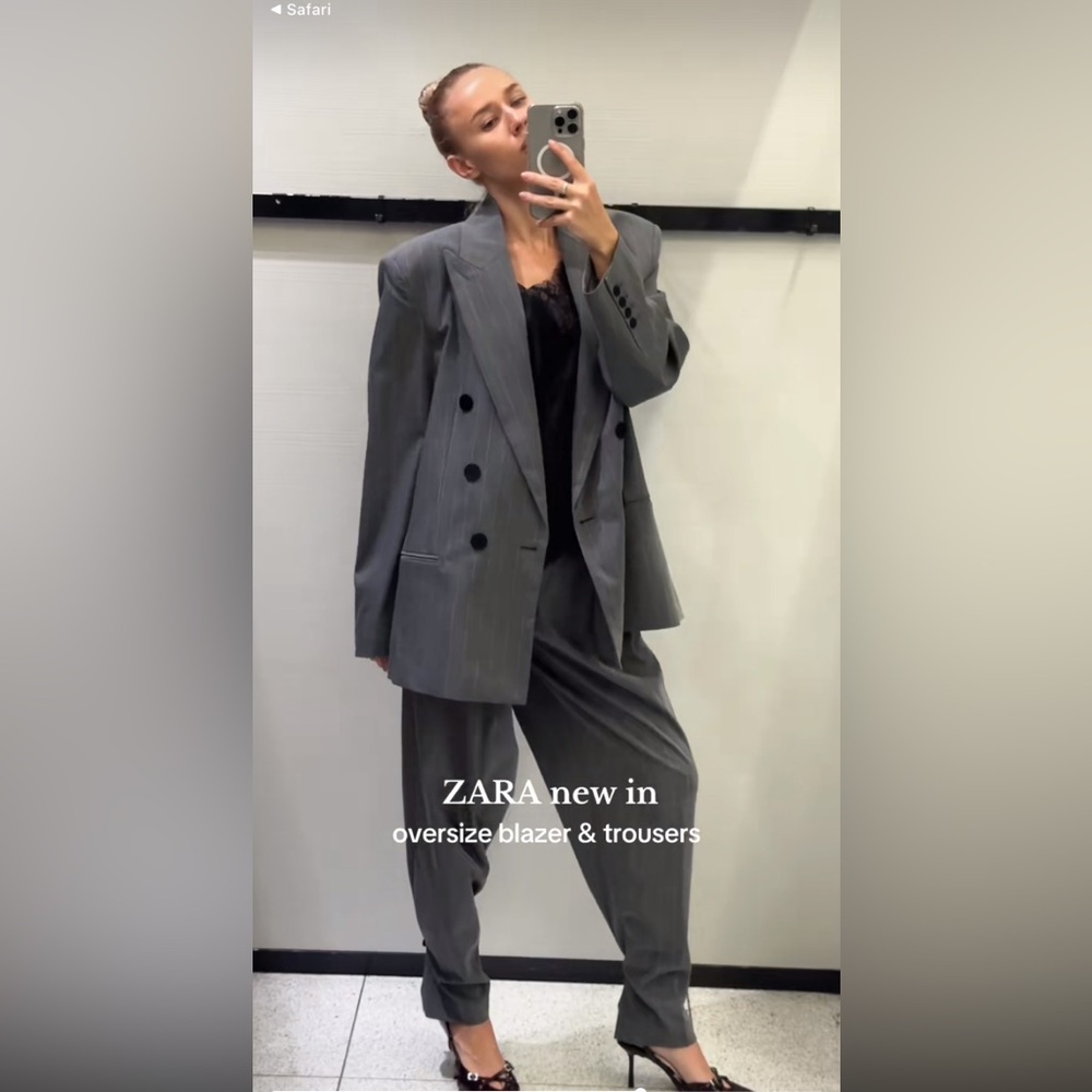 ZARA OVERSIZE PINSTRIPE BLAZER - Picture 7 of 15